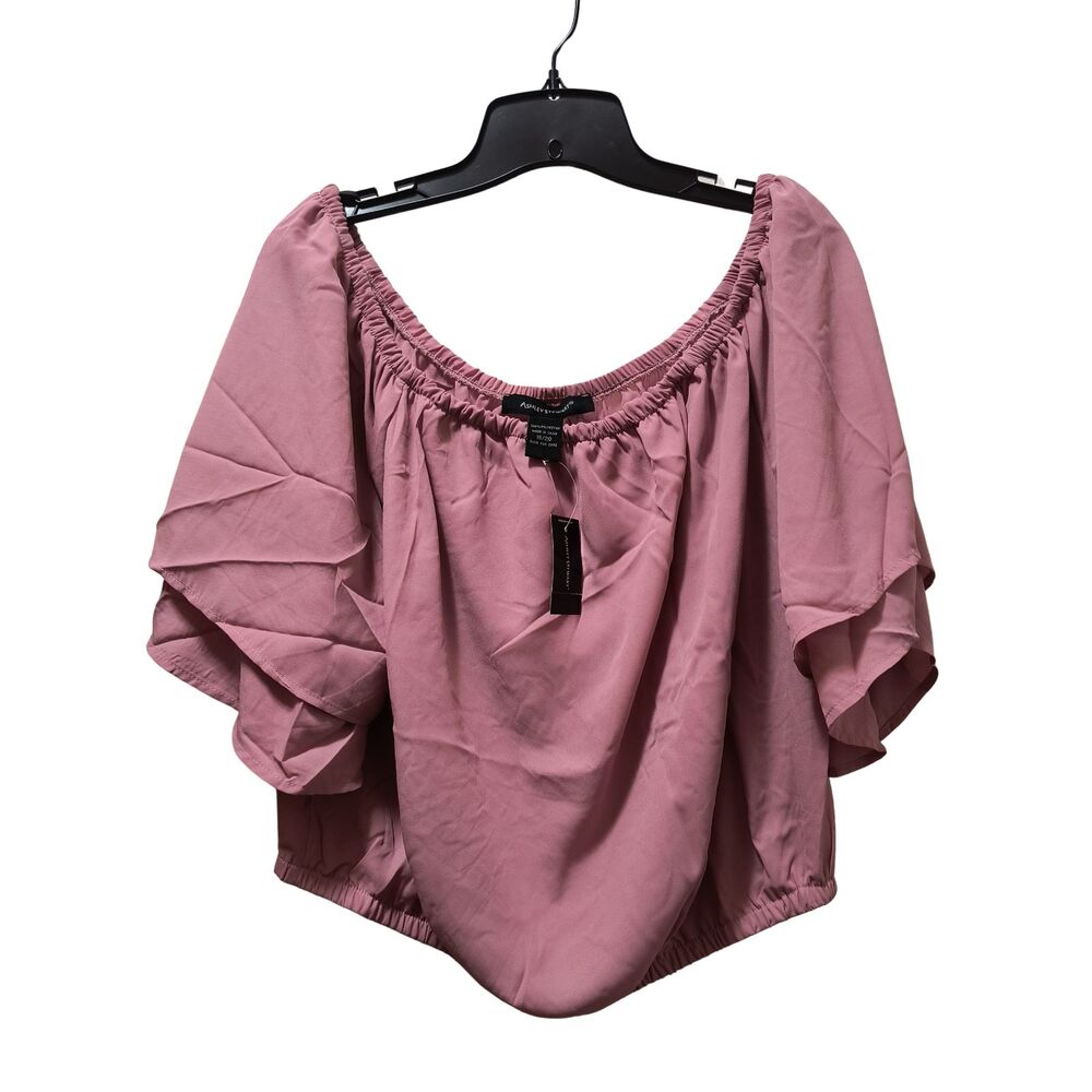 Ashley Stewart Off the Shoulder Crop Top Women’s 18/20 Pink Mauve Blouse